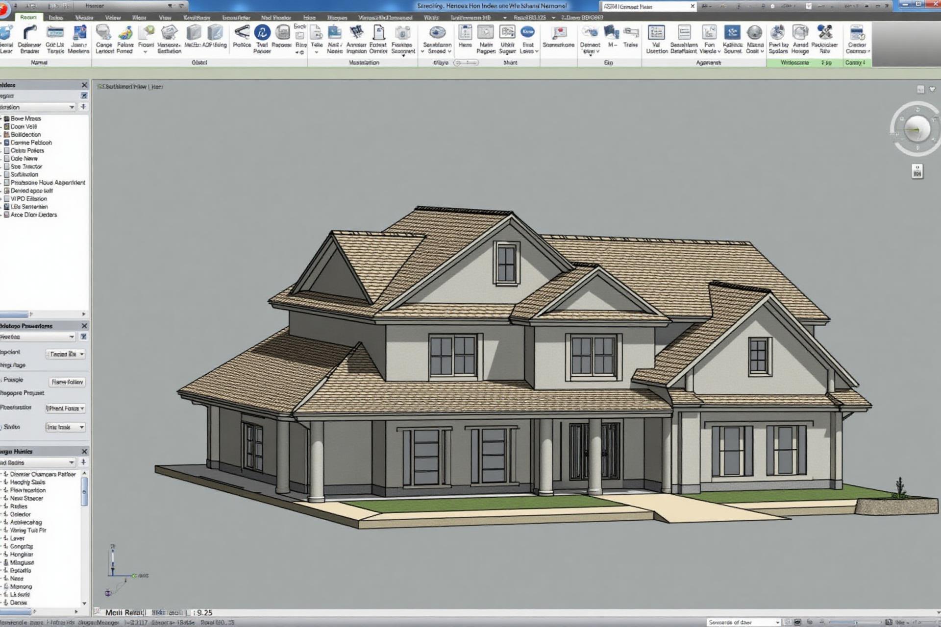 Eksempel på SlimBIM 3D-modell i Revit som viser bygningsgeometri med vegger, tak og vinduer